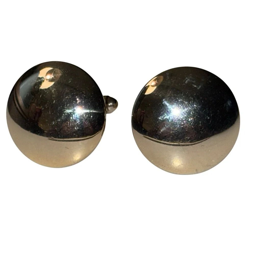 Vintage Silver Tone Dante Cufflinks Dome Round Classic Formal‎ Suit Bullet Back